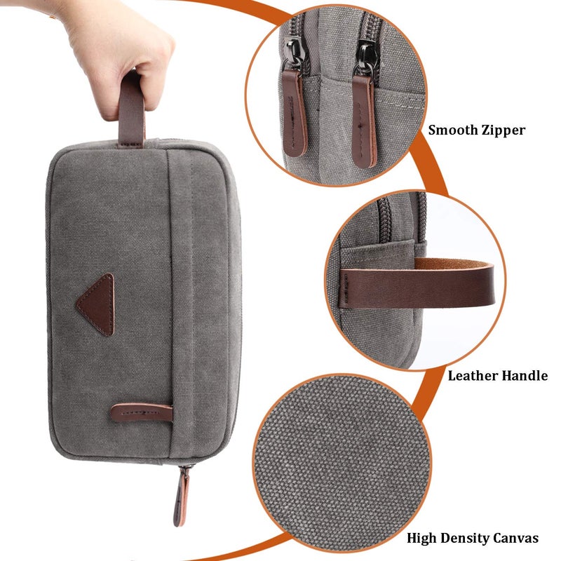 Mactso Mens Travel Toiletry Bag Canvas Leather Cosmetic Makeup Organizer Shaving Dopp Kits with Double Compartments (Gray) - Image 5